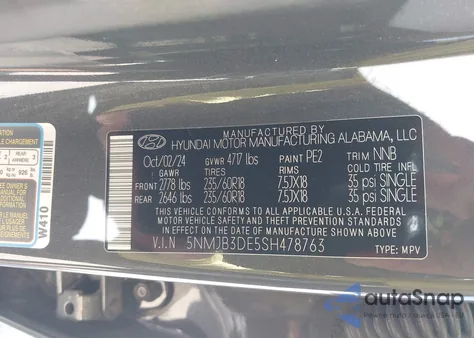 2025 Hyundai Tucson Sel z USA, uszkodzony, nr VIN 5NMJB3DE5SH478763